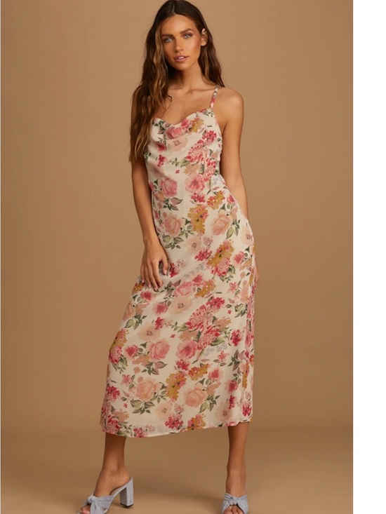 Lulus Dresses & Skirts - Lulu's Pink and Cream Floral Midi Dress